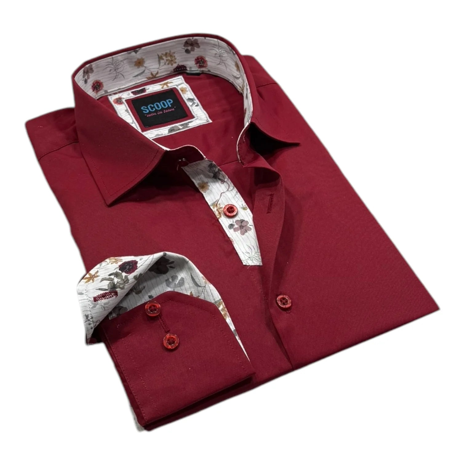 cherry red dress shirt Men's Red Satin Dress Shirt with Tie & Handkerchief 16.5 36/37 / Red