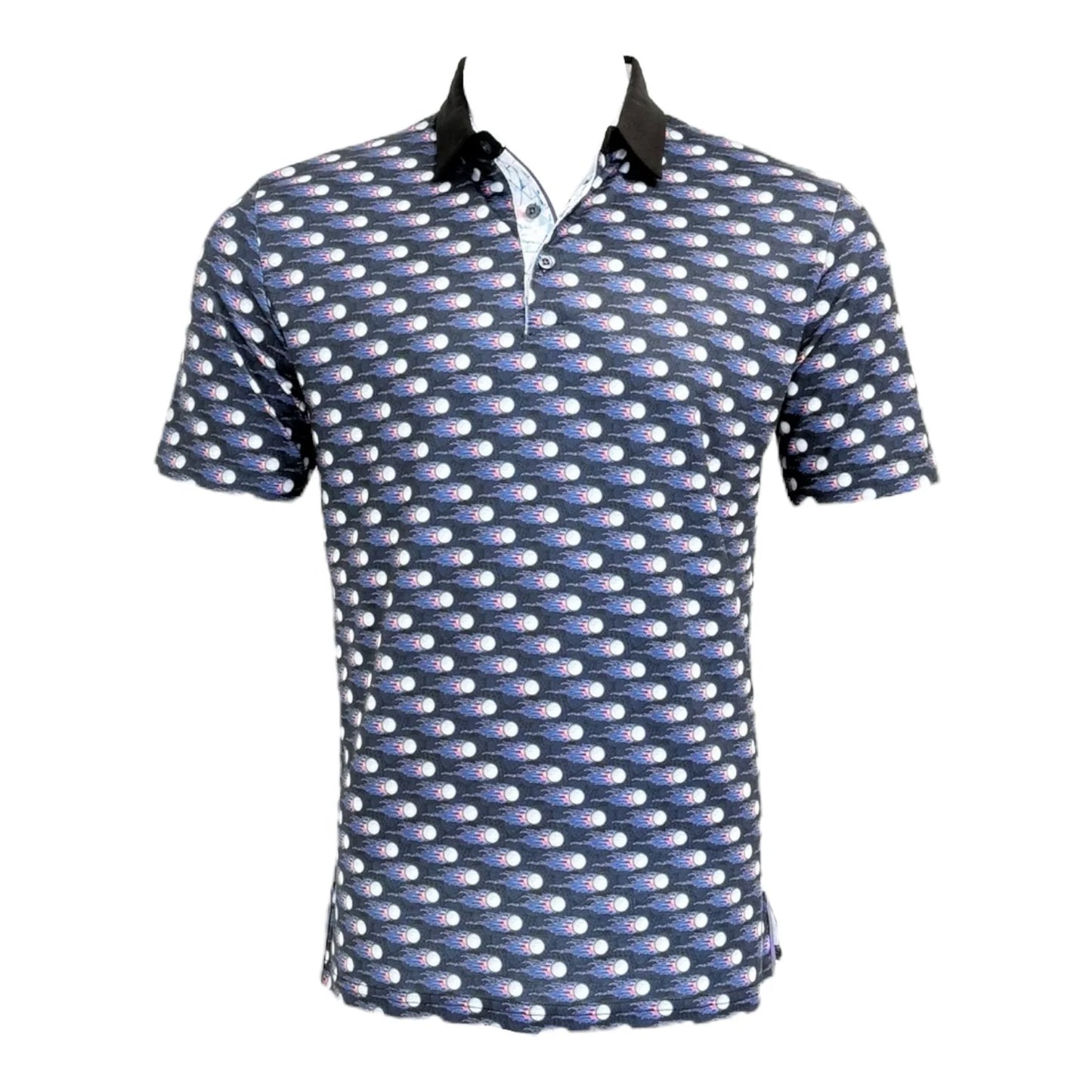 Patterned polo shirt on a white background