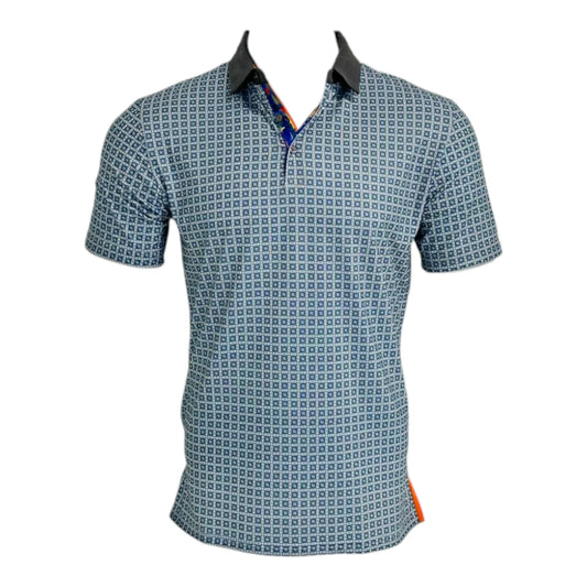 Patterned polo shirt on a white background