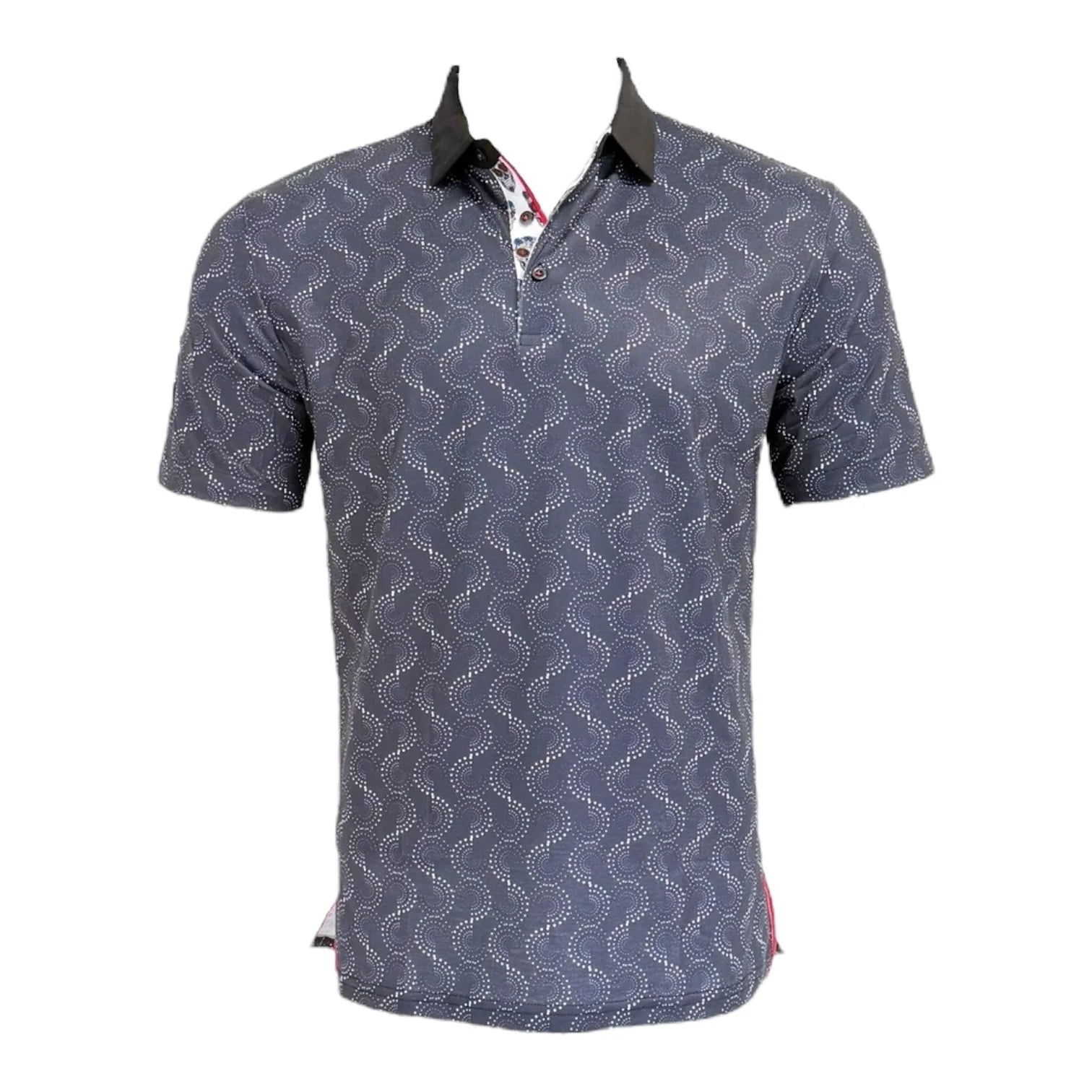 Patterned polo shirt on a white background