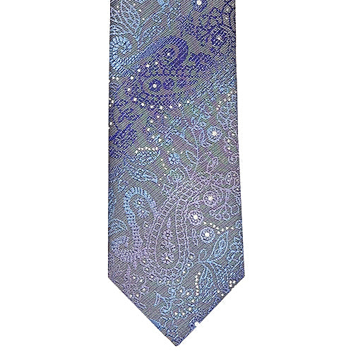 Blue paisley patterned tie on a white background