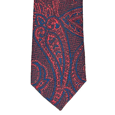Red and blue patterned tie on a white background