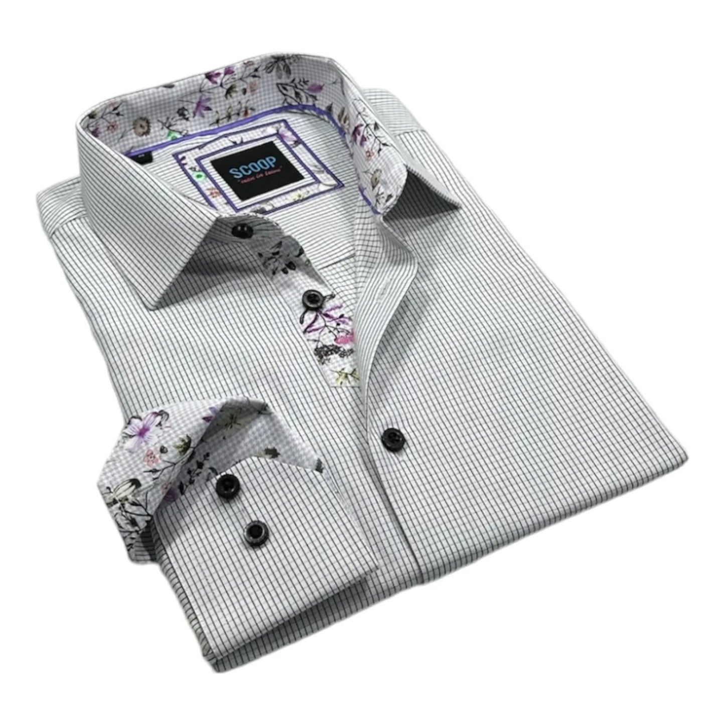 Floral patterned shirt with a visible brand label on a white background