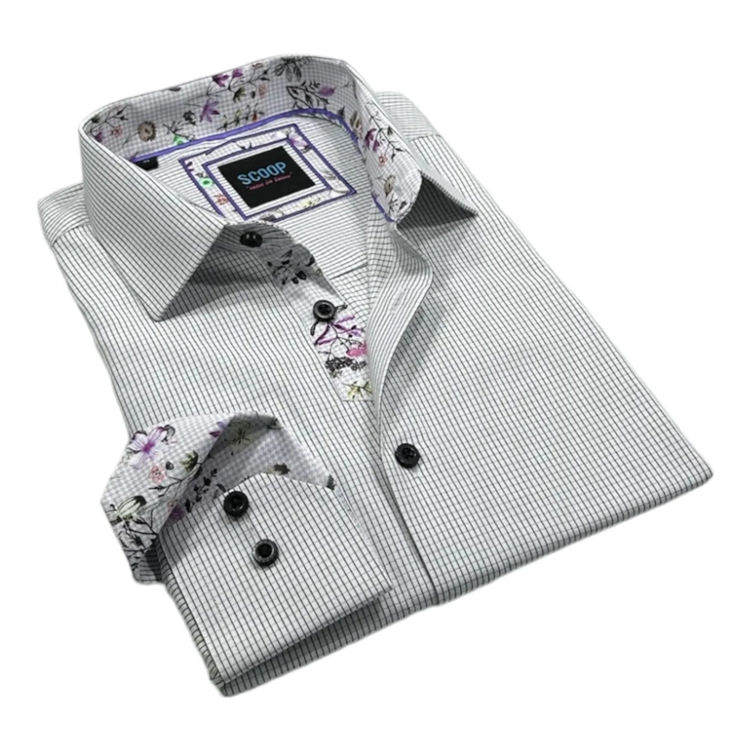Floral patterned shirt with a visible brand label on a white background