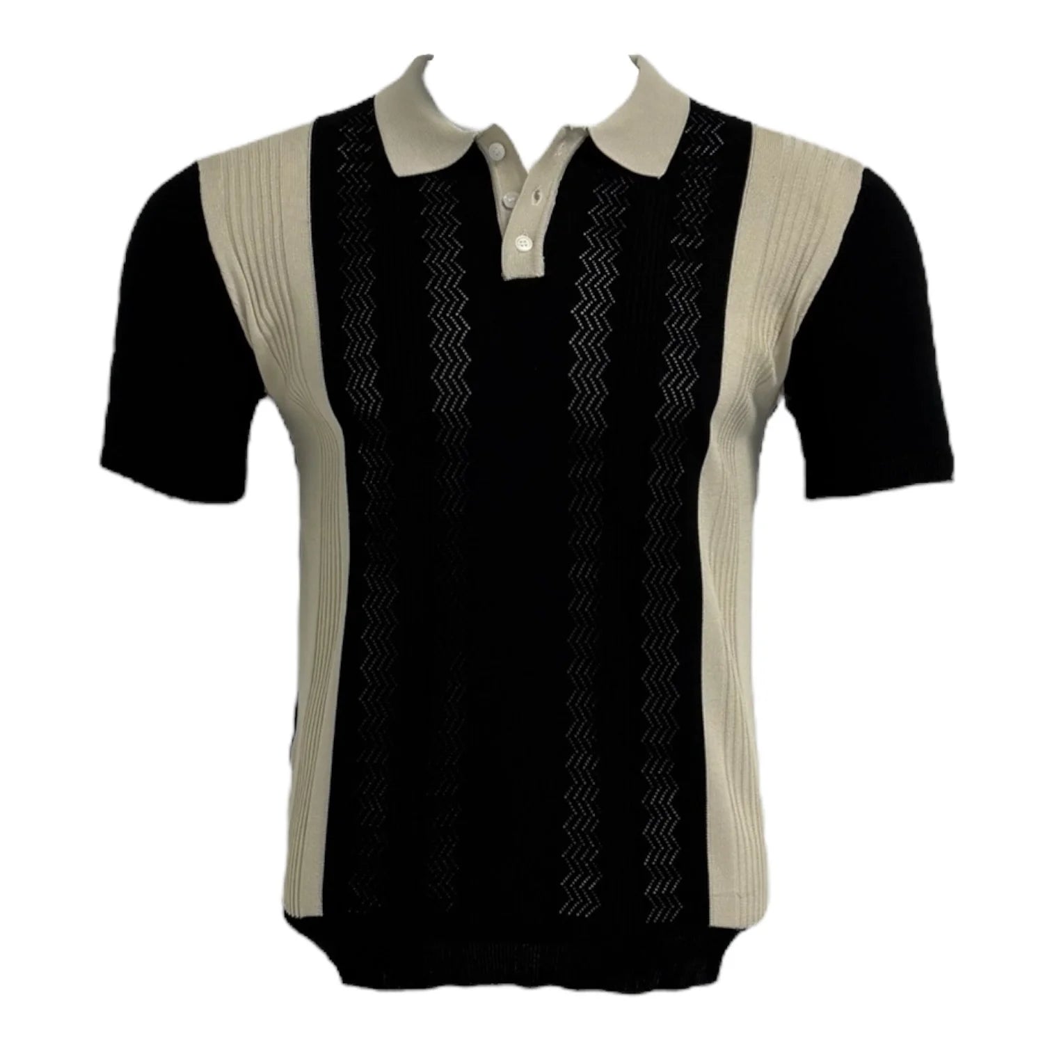 Black and beige patterned shirt on a white background