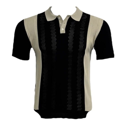Black and beige patterned shirt on a white background