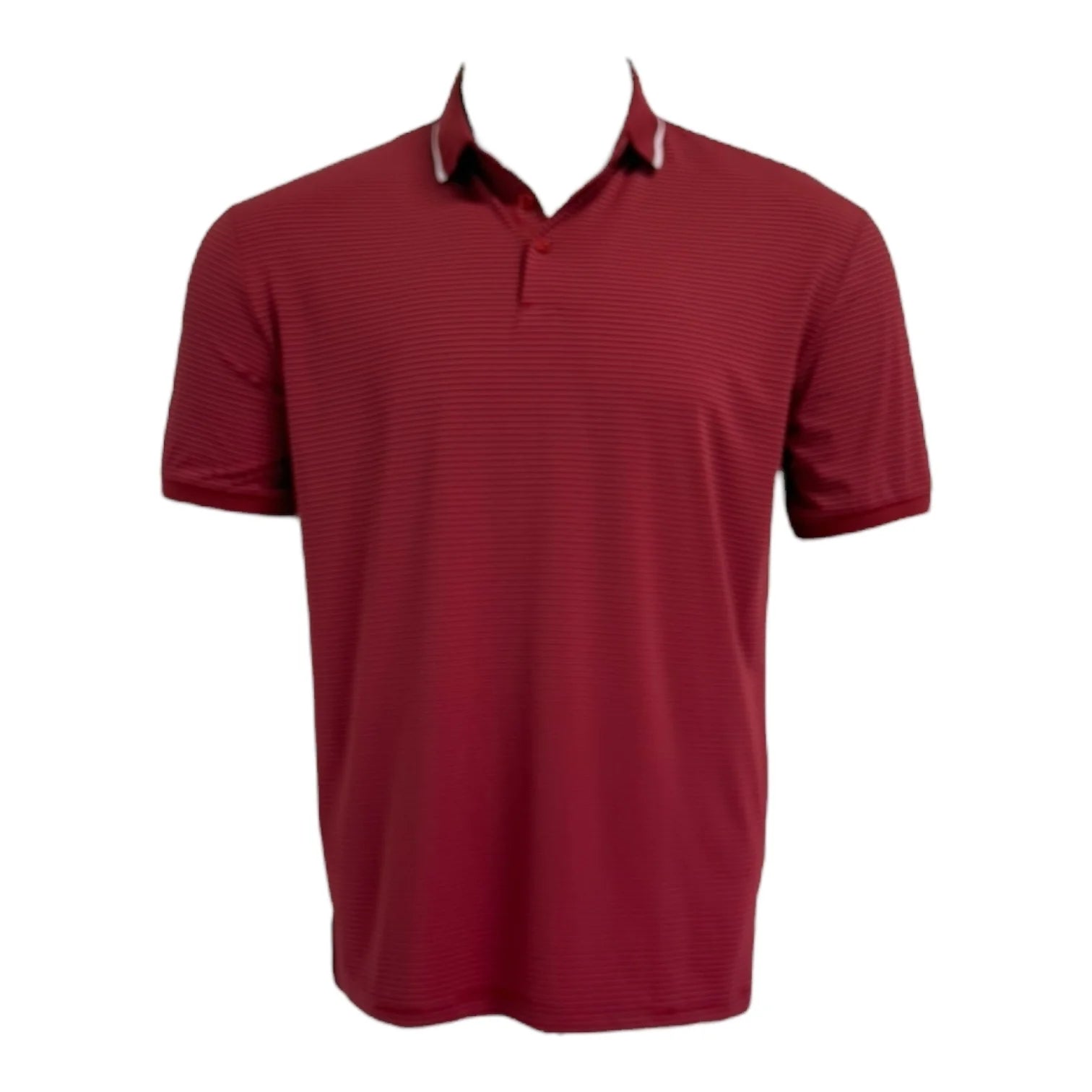 Red striped polo shirt on a white background