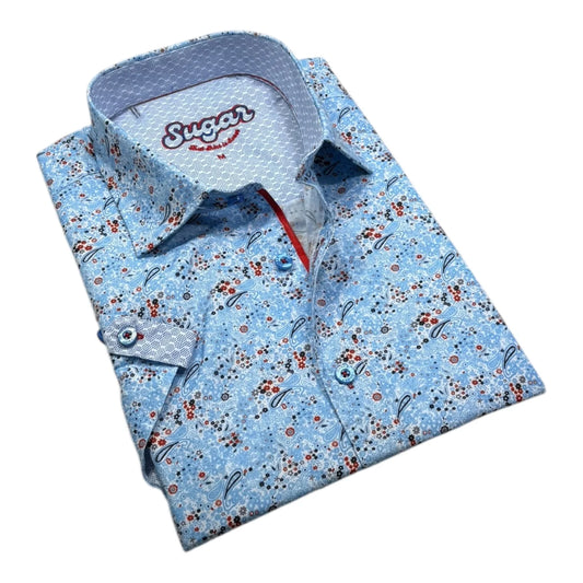 Floral patterned shirt with 'Sugar' branding on a white background