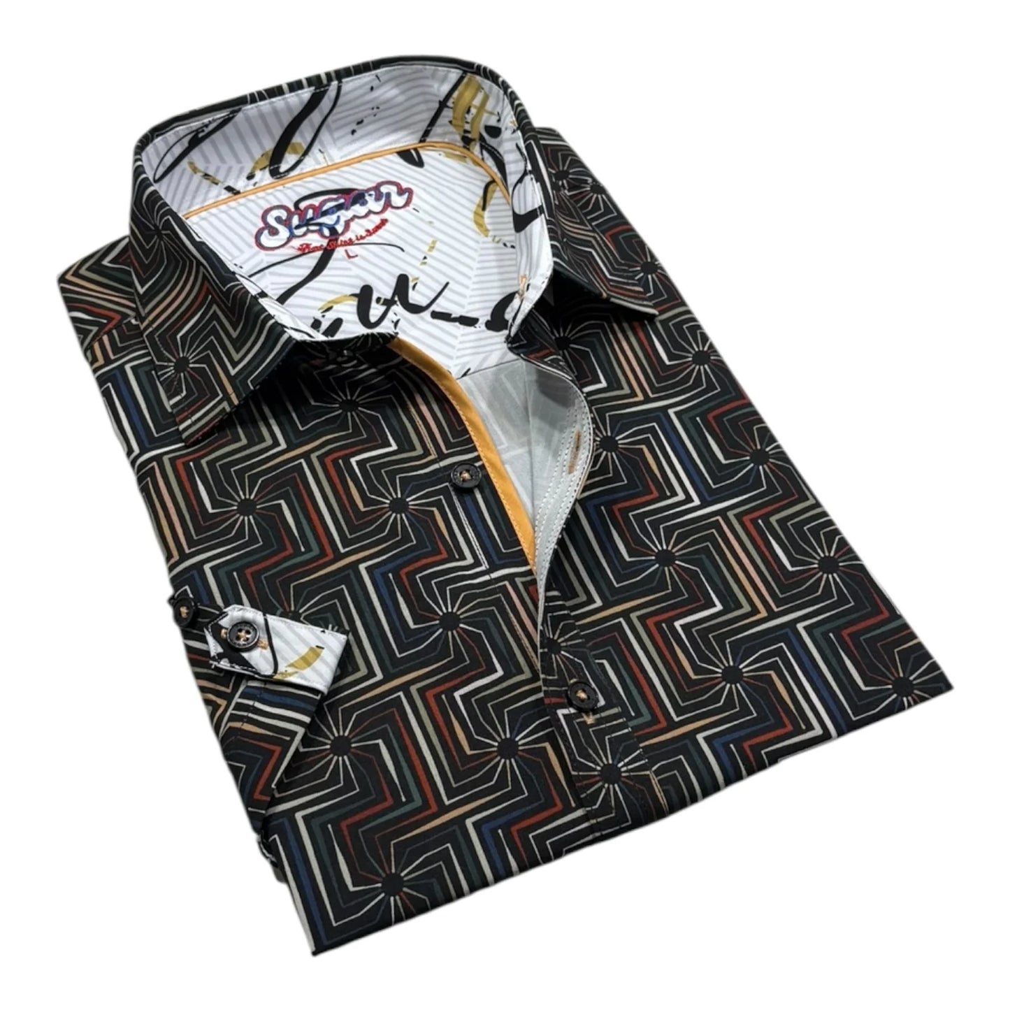 Folded shirt with geometric pattern on a white background