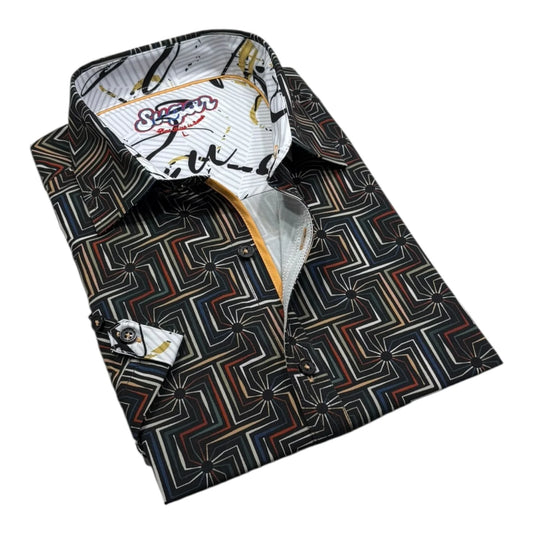Folded shirt with geometric pattern on a white background
