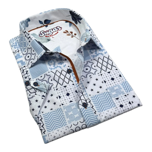 Folded shirt with geometric pattern on a white background