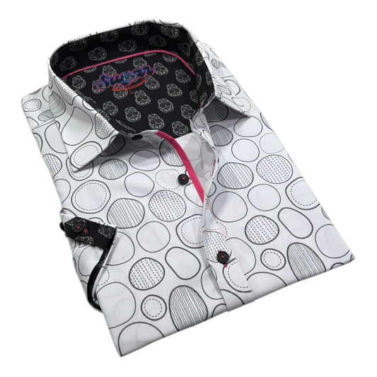 Folded shirt with geometric pattern on a white background