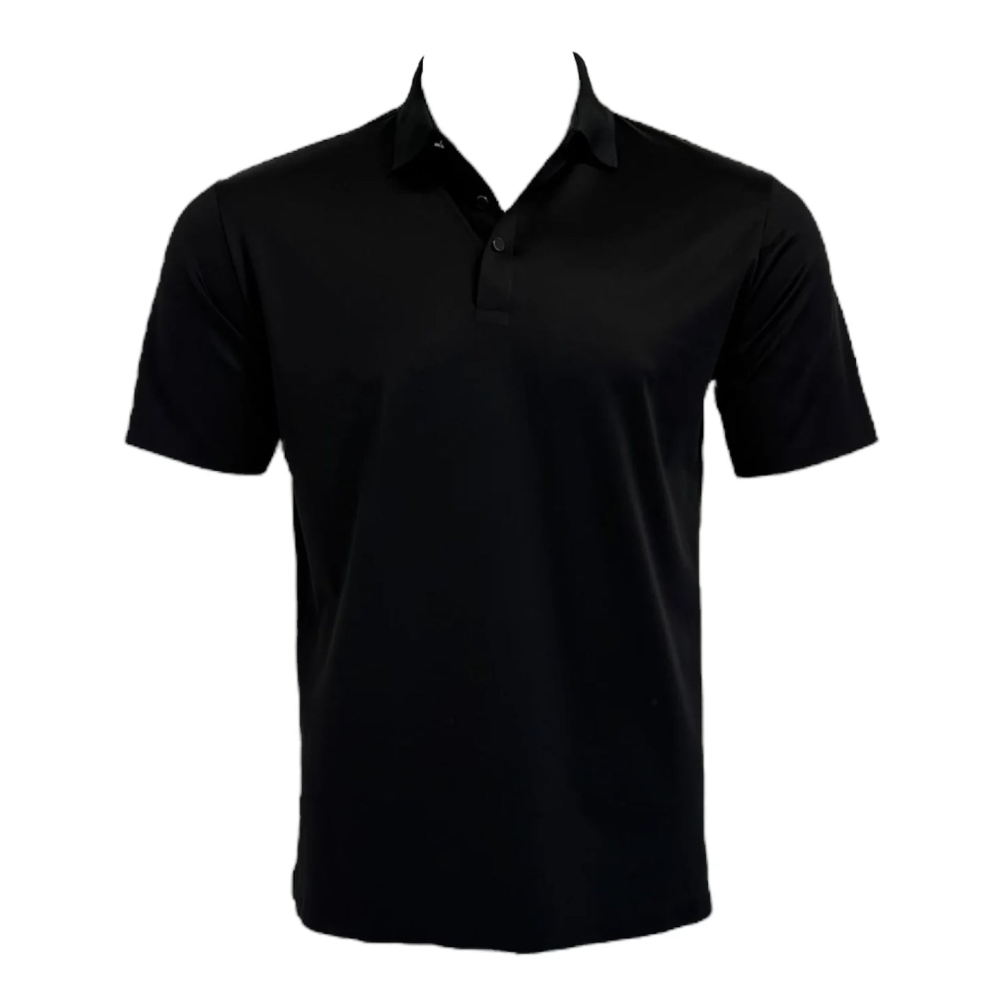 Black polo shirt on a mannequin with a white background
