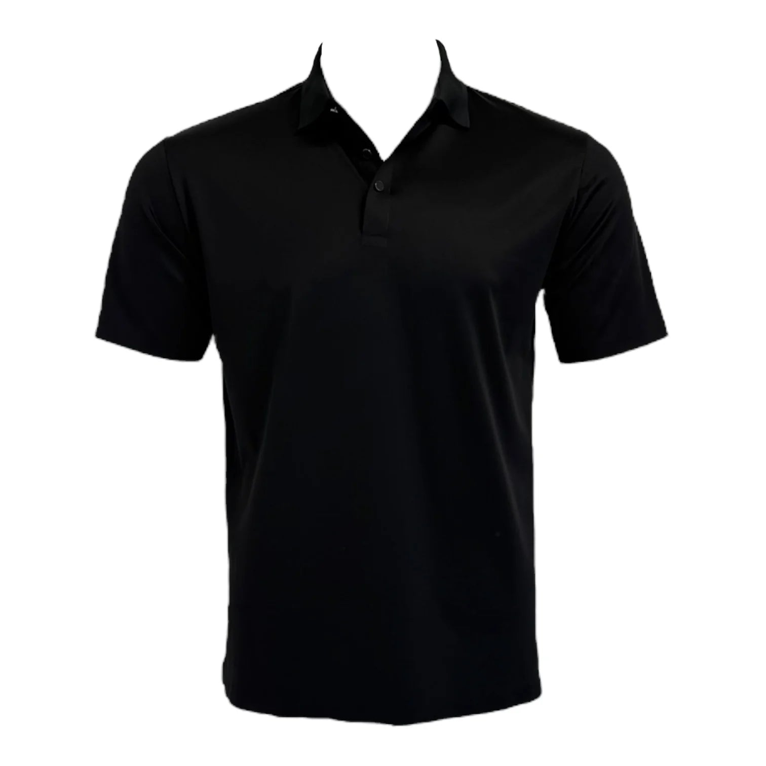 Black polo shirt on a mannequin with a white background