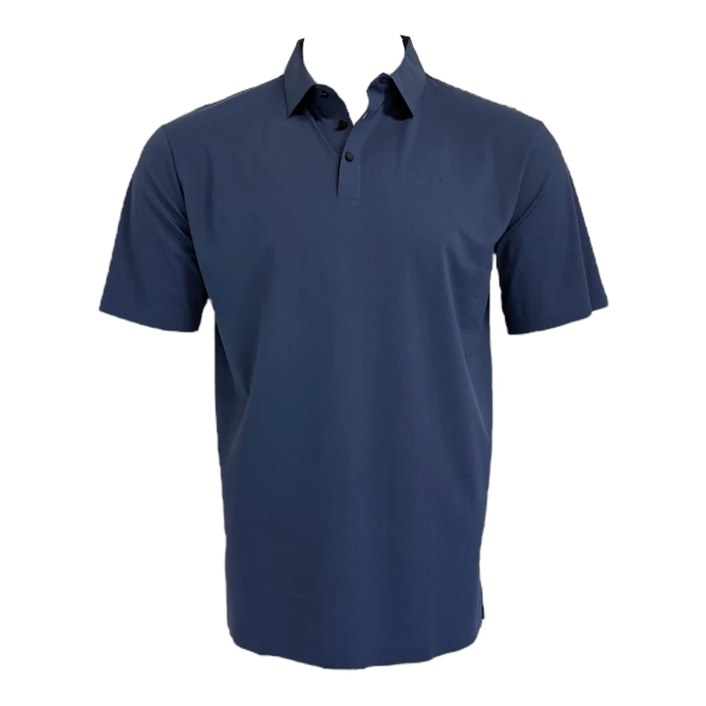 Navy blue polo shirt on a white background