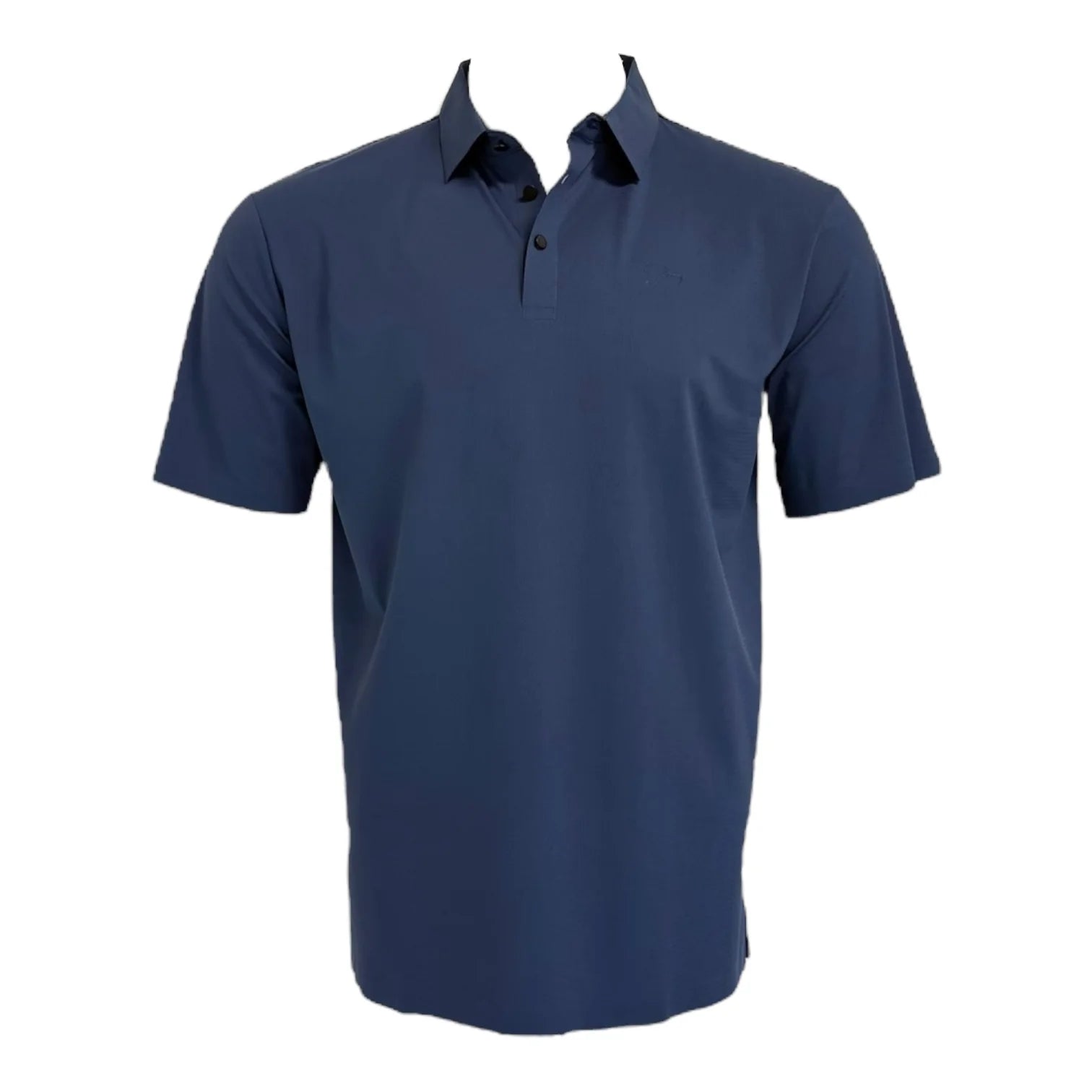 Navy blue polo shirt on a white background