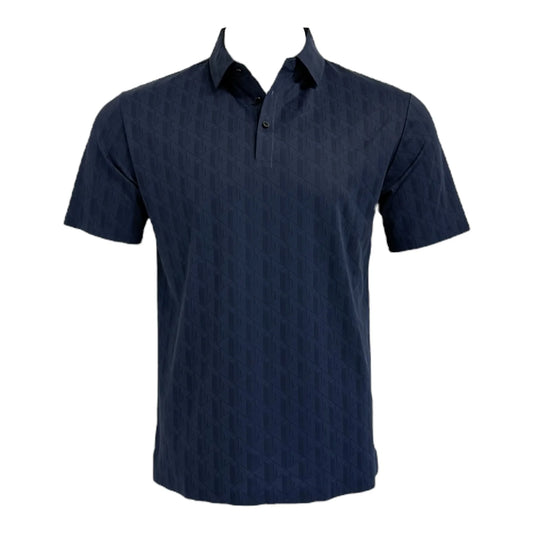 Navy blue polo shirt on a white background