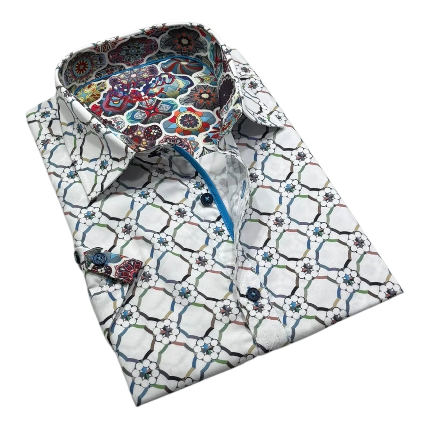 Folded shirt with geometric pattern on a white background