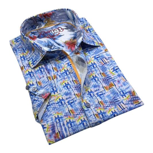 Folded colorful shirt with a pattern on a white background