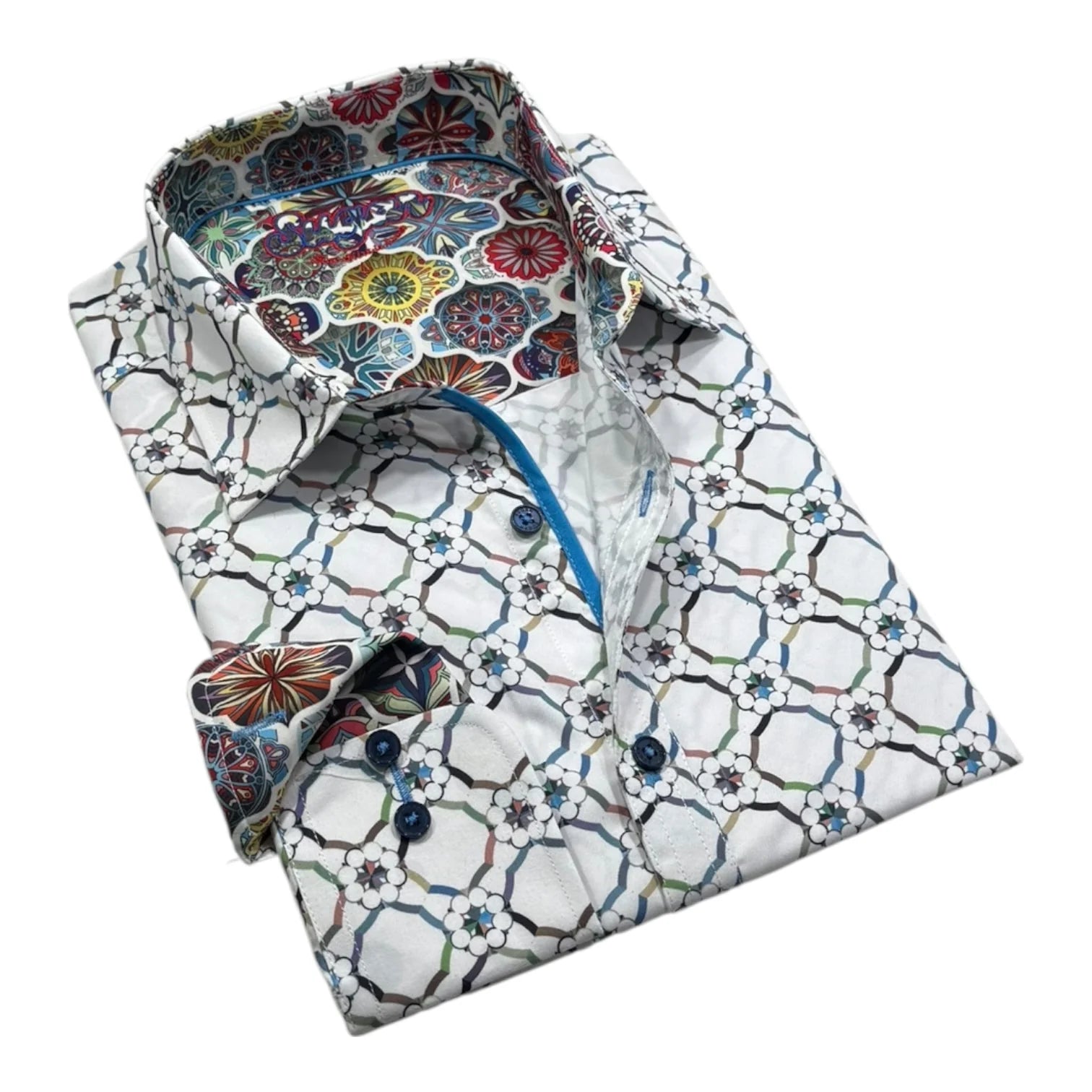 Folded shirt with geometric pattern on a white background