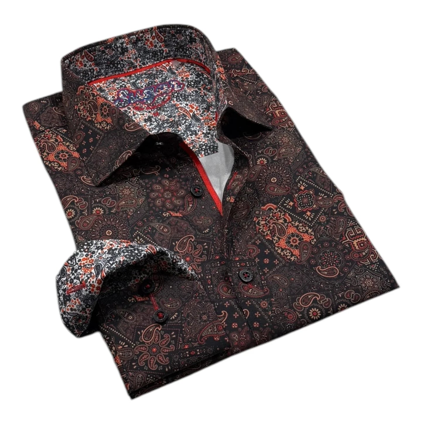 Patterned shirt with a tie on a white background