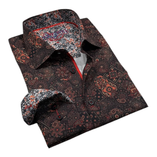 Patterned shirt with a tie on a white background