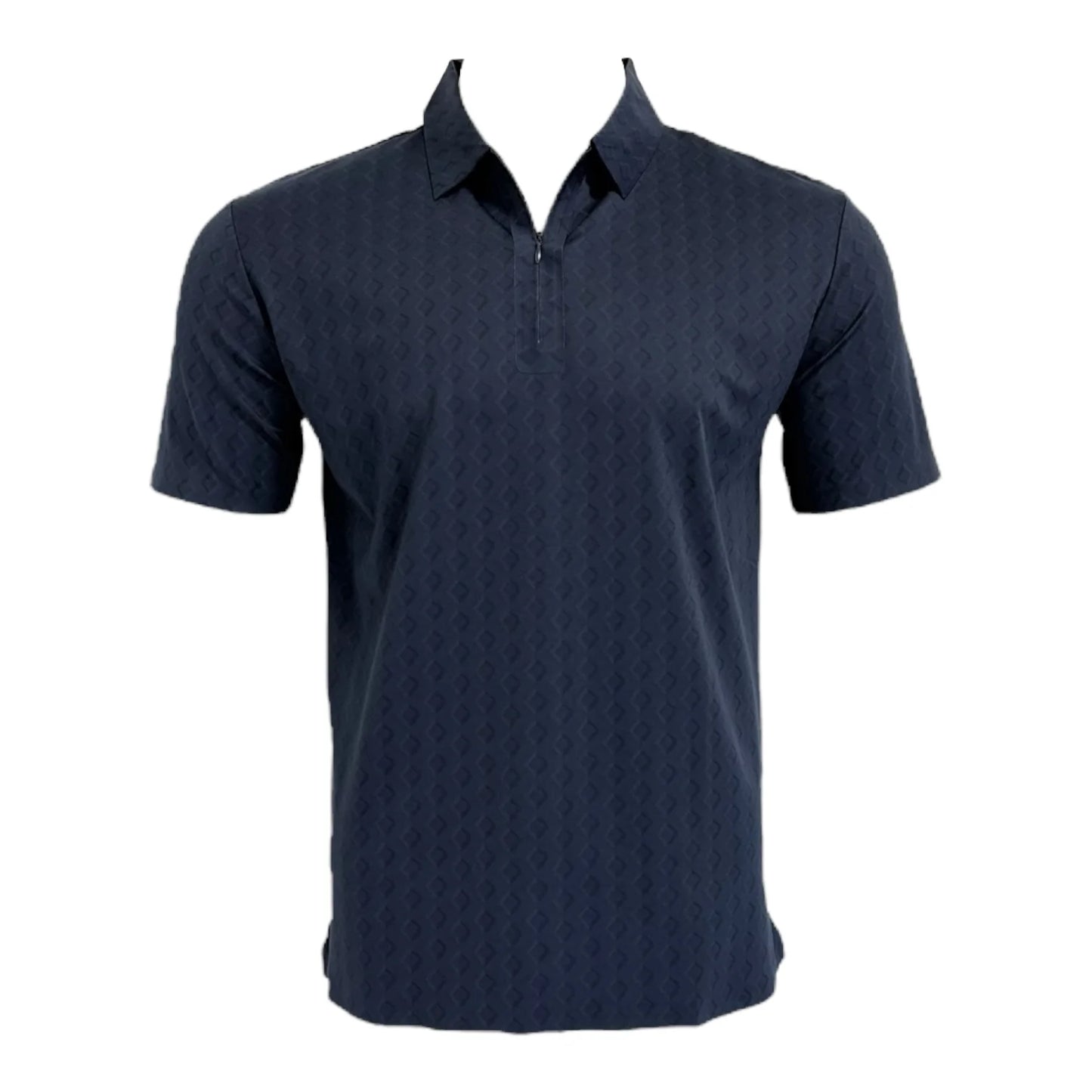 Navy blue polo shirt on a white background