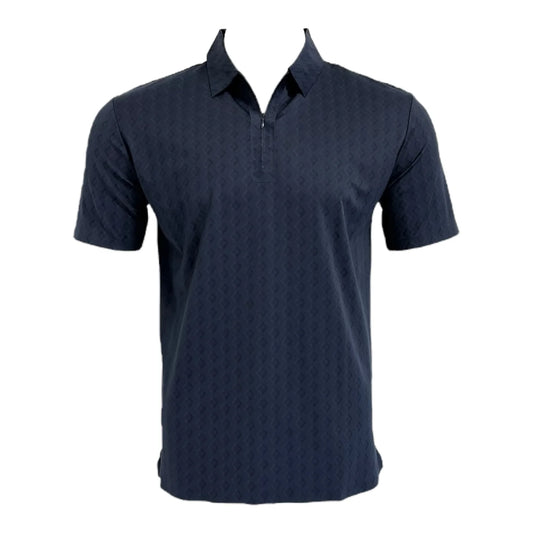 Navy blue polo shirt on a white background