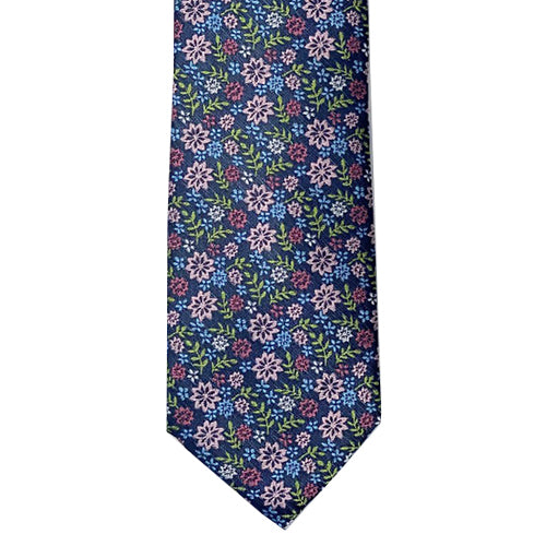 This fun, floral tie from Knotz is a great tie to add to your summer wardrobe. With blue, pink, green and navy tones, it's easy to match this piece with any plain or subtly-patterned shirt and blazer combination.