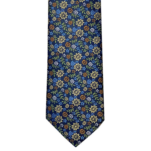 This fun, floral tie from Knotz is a great tie to add to your summer wardrobe. With blue, beige, green and navy tones, it's easy to match this piece with any plain or subtly-patterned shirt and blazer combination.