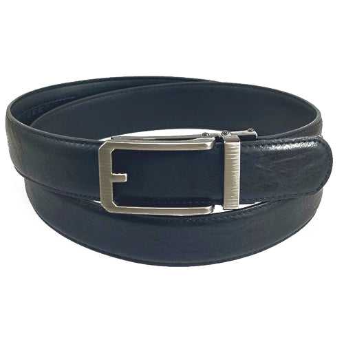 Black leather belt with an automatic buckle, made by Knotz. A staple piece for any man's business wardrobe.