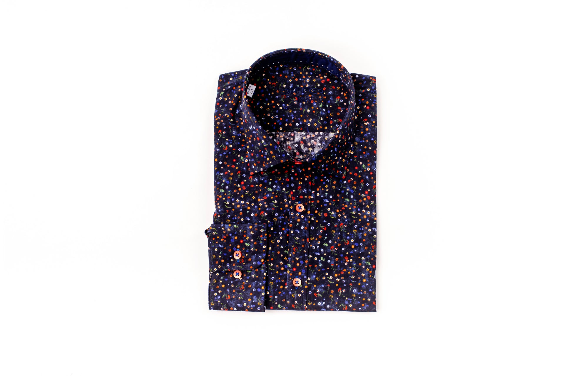 Differ 1989 Navy Floral Dress Shirt, cotton, semi-slim, that can be easily paired with jeans and suits