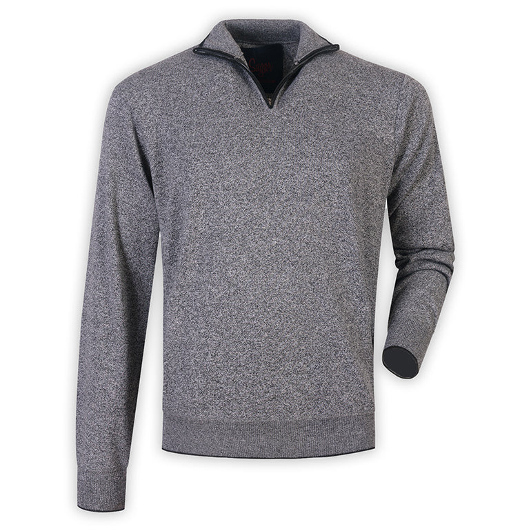 A grey Sugar sweater with a quarter-zip collar, this men's top can be worn casually with a pair of DFR89 jeans, or can be dressed up with a collared white Scoop dress shirt, a pair of DFR89 Smart dress pants and a 7 Downie St. sport jacket.