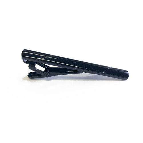 A classic, plain black tie bar, packaged in a gift box. This men's accessory is a great complement to a wardrobe fit for business and formal wear