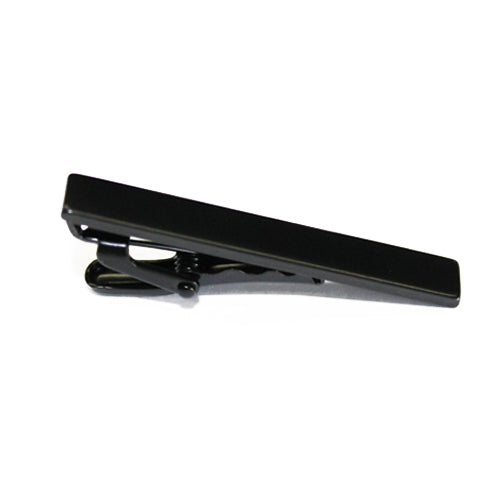 A modern, sleek black tie bar, meant to complement any black or grey suit.