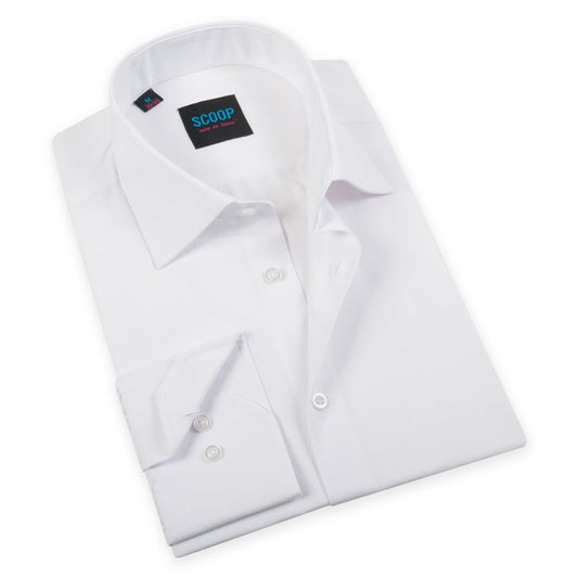 A crisp, slim white cotton dress shirt from Scoop.