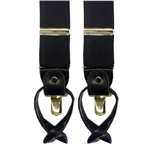Black suspenders by Knotz. Convertible, stretchy.