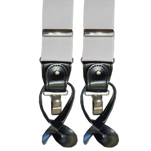 White suspenders by Knotz. Convertible, stretchy.